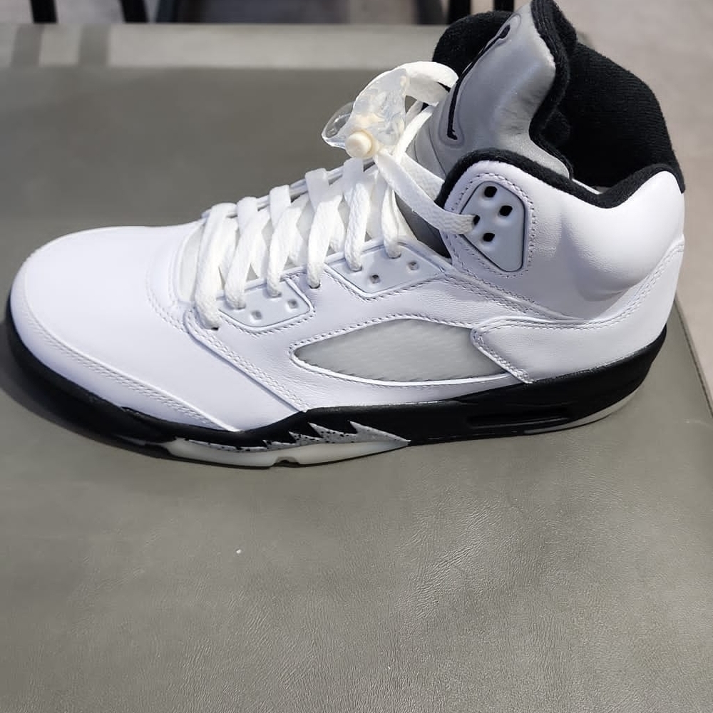 White and Black High-Top Sneakers with Leather Upper and Padded Tongue